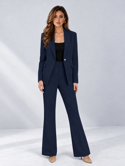 Navy Blue 2 Pieces Tailored Fit Notched Lapel One Button Women's Suits 