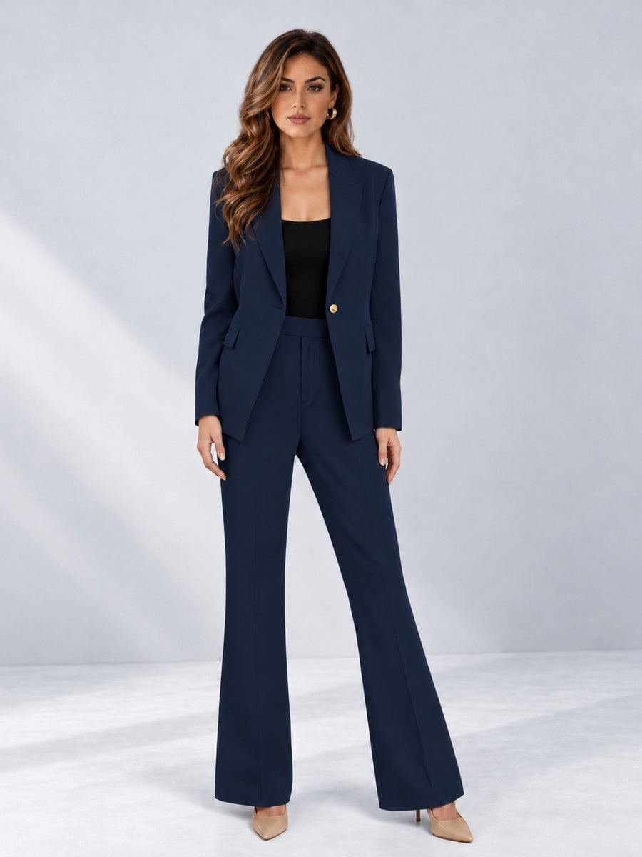 Navy Blue 2 Pieces Tailored Fit Notched Lapel One Button Women's Suits 