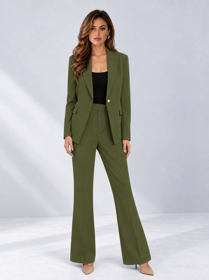 Olive Green 2 Pieces Tailored Fit Notched Lapel One Button Women's Suits 