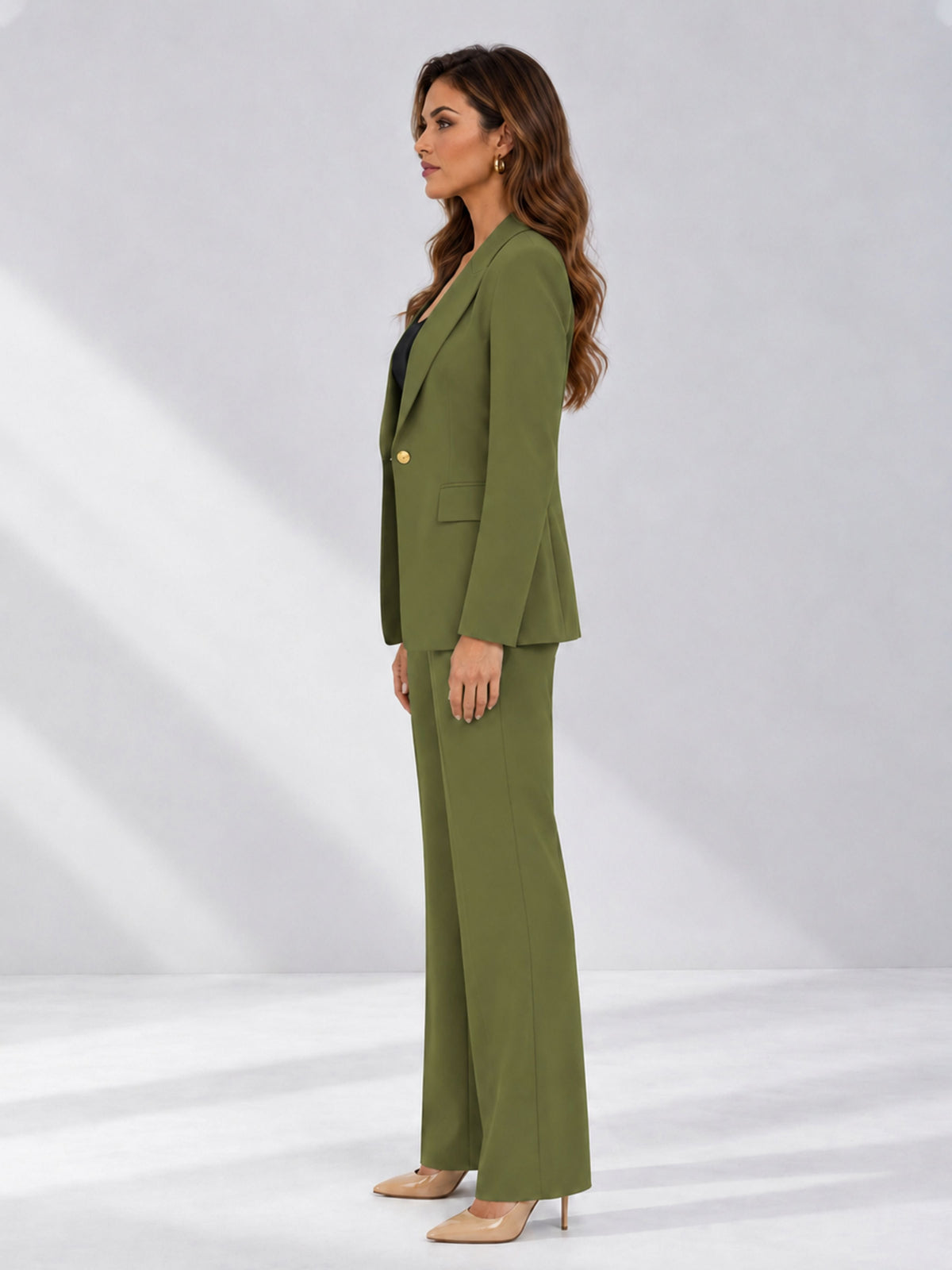 Olive Green 2 Pieces Tailored Fit Notched Lapel One Button Women's Suits 