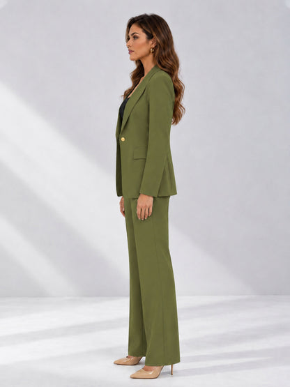 Olive Green 2 Pieces Tailored Fit Notched Lapel One Button Women's Suits 