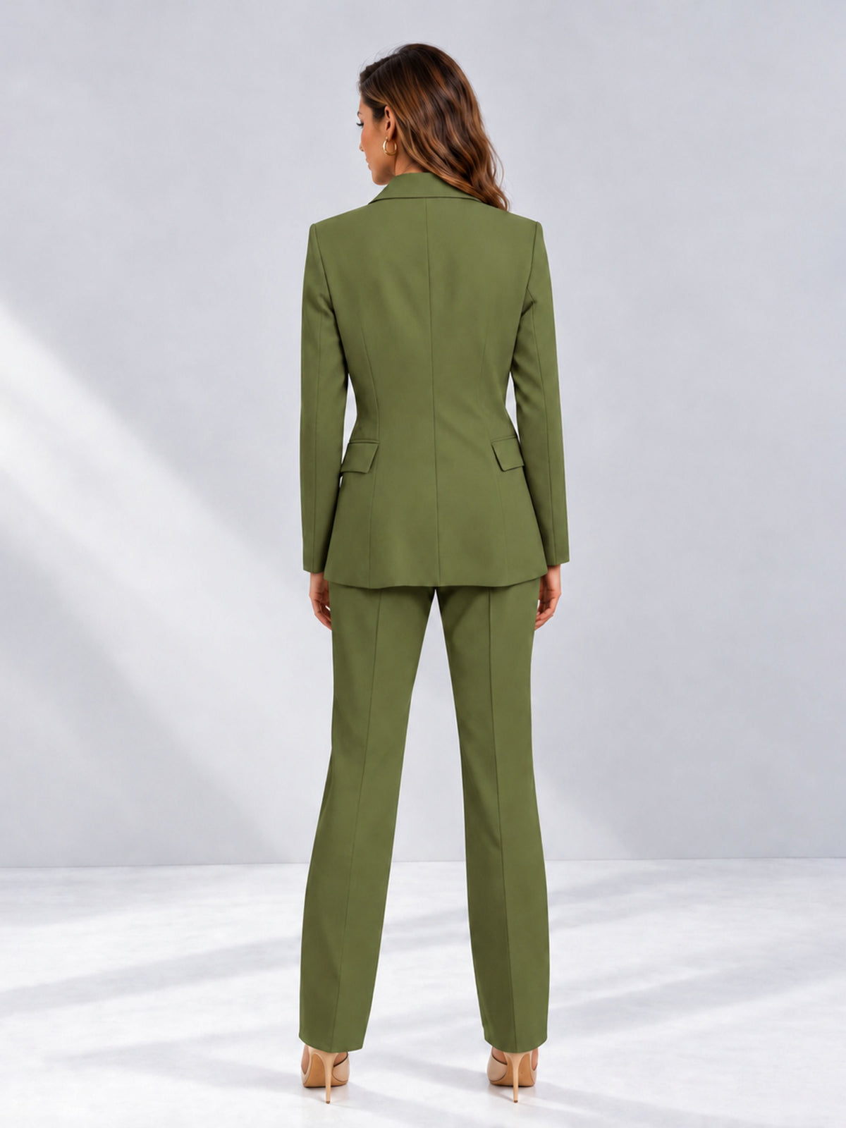 Olive Green 2 Pieces Tailored Fit Notched Lapel One Button Women's Suits 