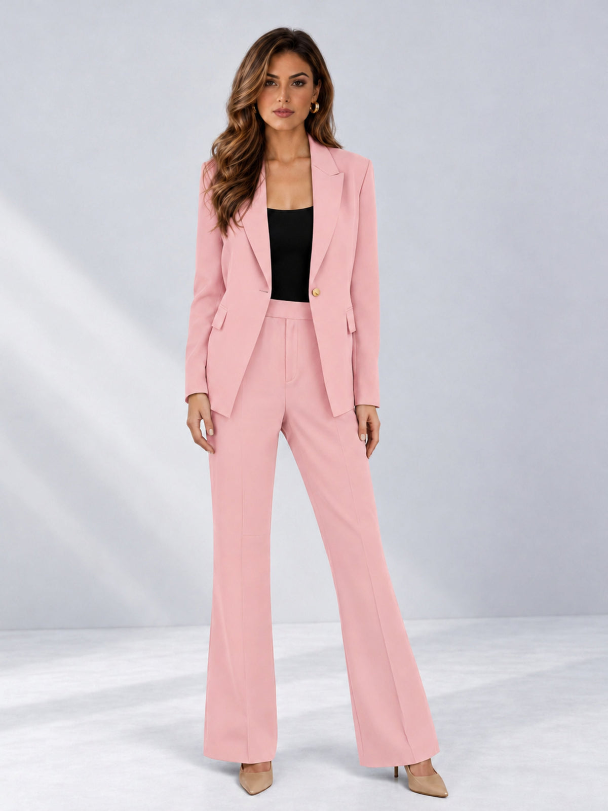 Pink 2 Pieces Tailored Fit Notched Lapel One Button Women's Suits 