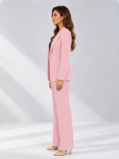 Pink 2 Pieces Tailored Fit Notched Lapel One Button Women's Suits 