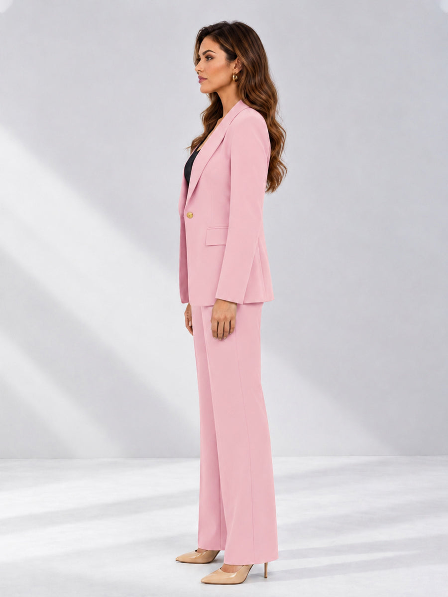 Pink 2 Pieces Tailored Fit Notched Lapel One Button Women's Suits 