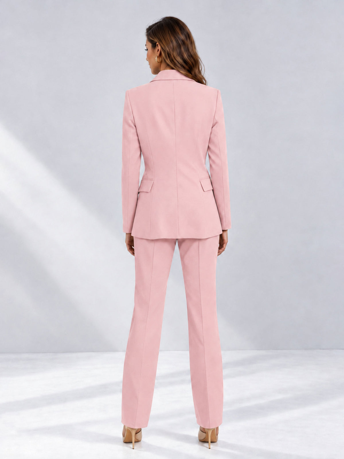 Pink 2 Pieces Tailored Fit Notched Lapel One Button Women's Suits 