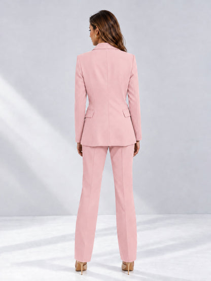 Pink 2 Pieces Tailored Fit Notched Lapel One Button Women's Suits 