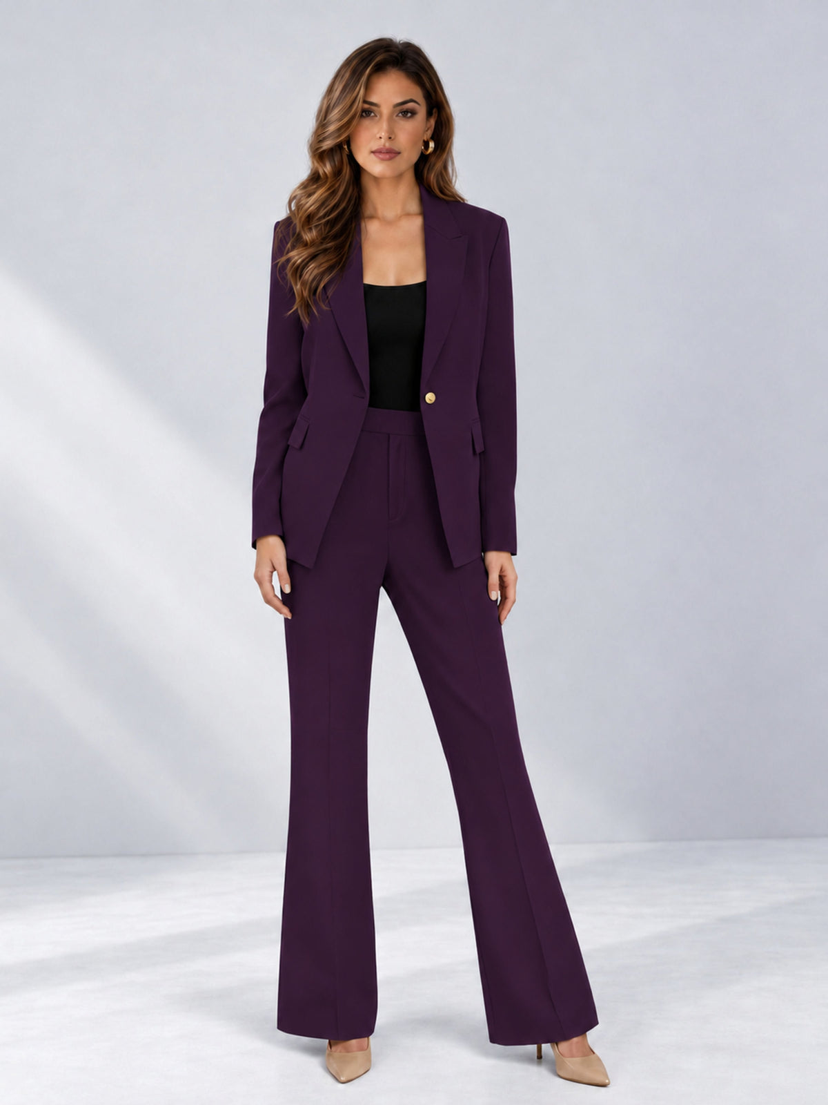 Plum 2 Pieces Tailored Fit Notched Lapel One Button Women's Suits 
