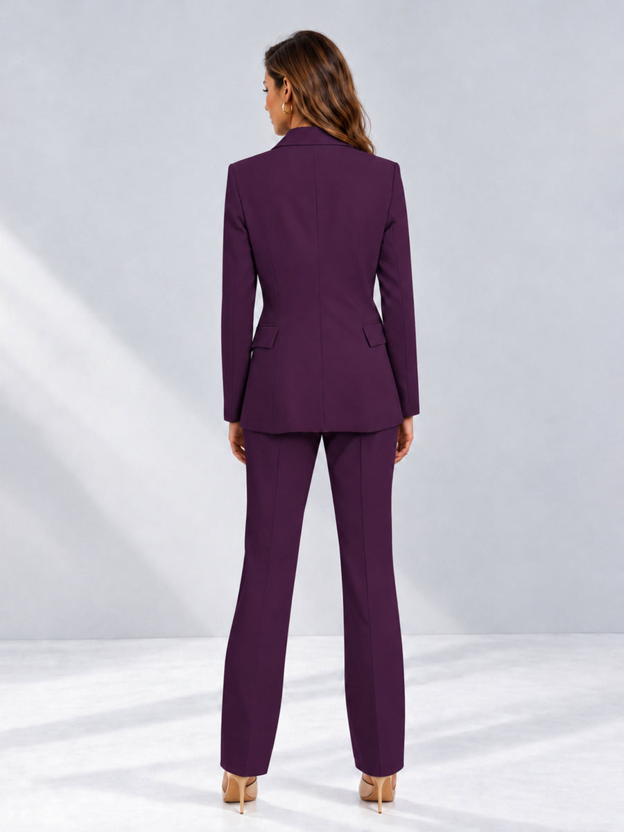 Plum 2 Pieces Tailored Fit Notched Lapel One Button Women's Suits 