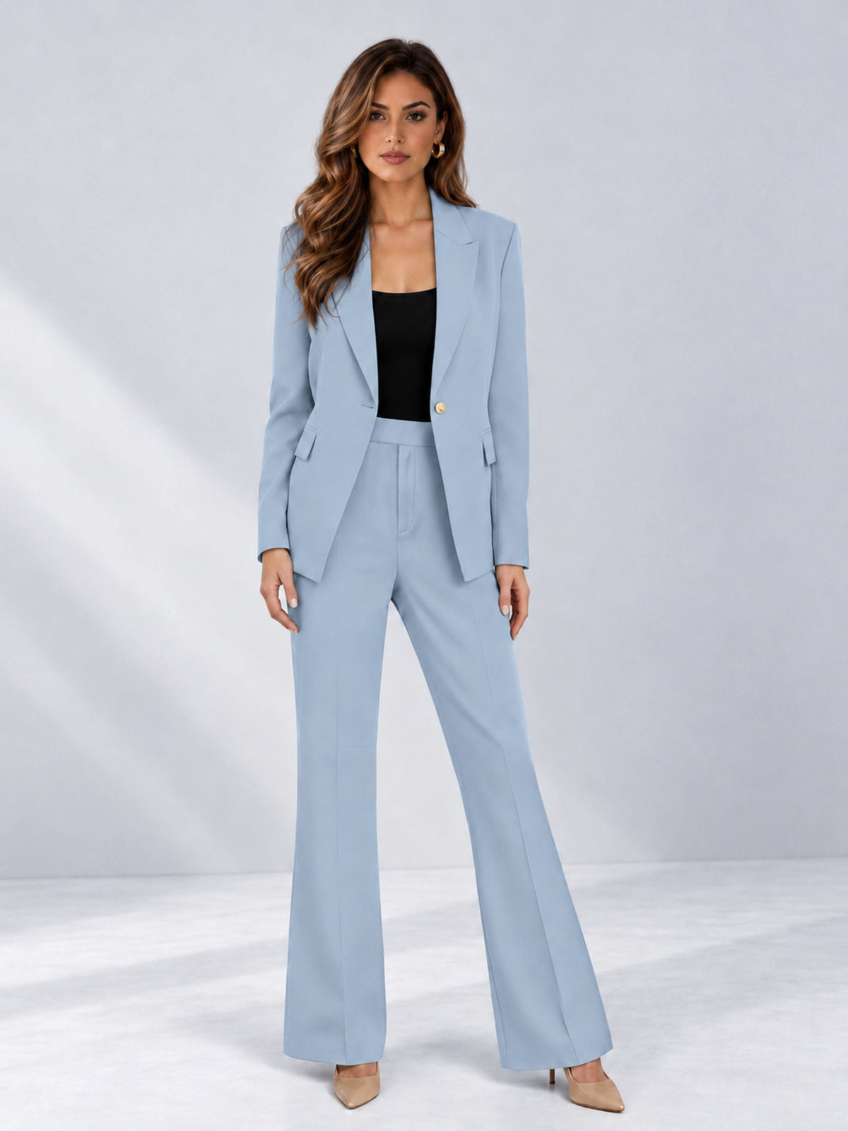 Powder Blue 2 Pieces Tailored Fit Notched Lapel One Button Women's Suits 