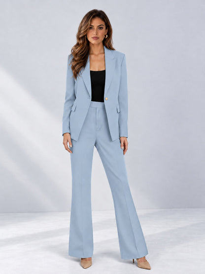 Powder Blue 2 Pieces Tailored Fit Notched Lapel One Button Women's Suits 