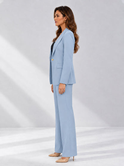 Powder Blue 2 Pieces Tailored Fit Notched Lapel One Button Women's Suits 