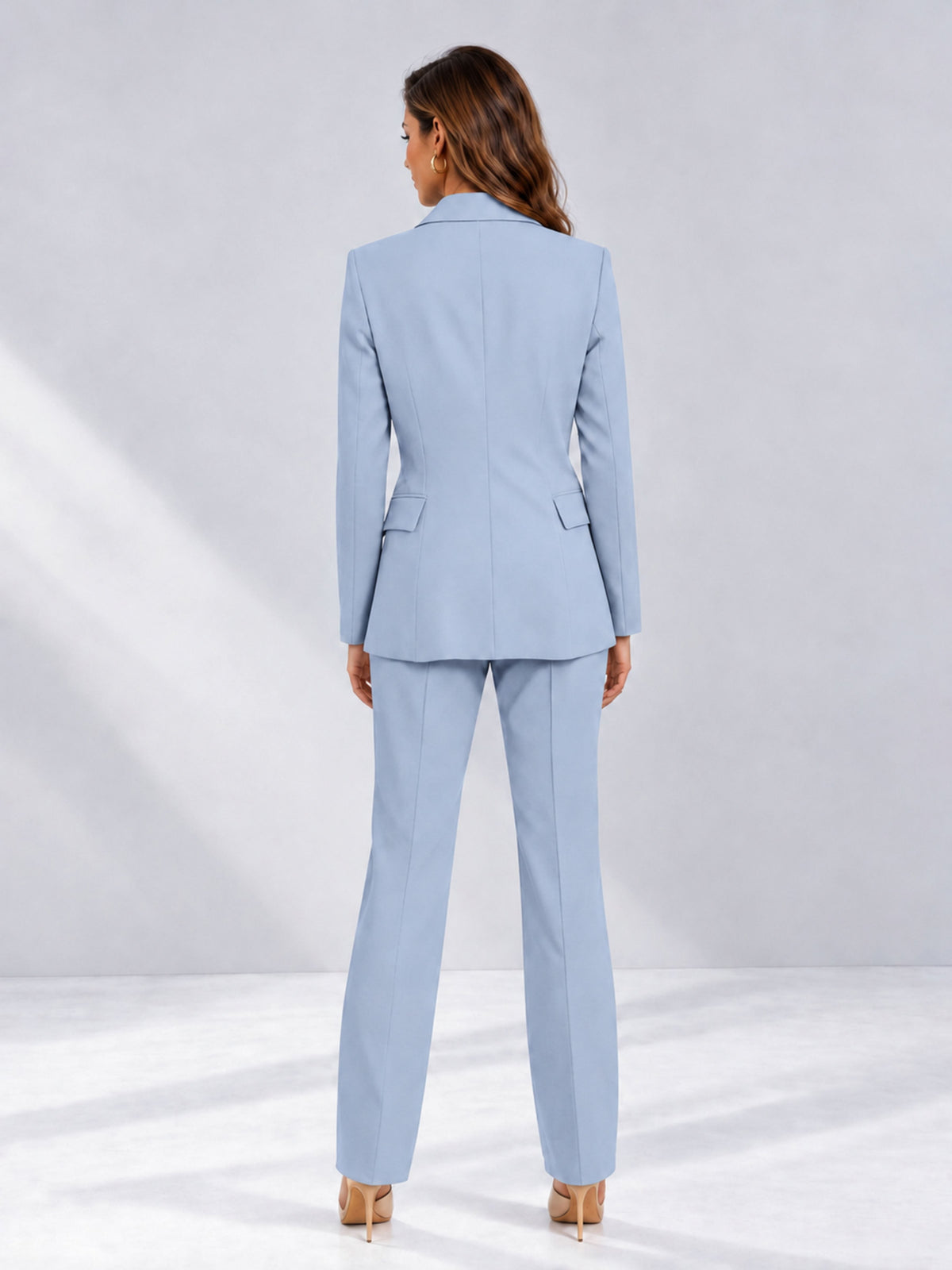 Powder Blue 2 Pieces Tailored Fit Notched Lapel One Button Women's Suits 
