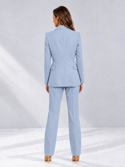 Powder Blue 2 Pieces Tailored Fit Notched Lapel One Button Women's Suits 