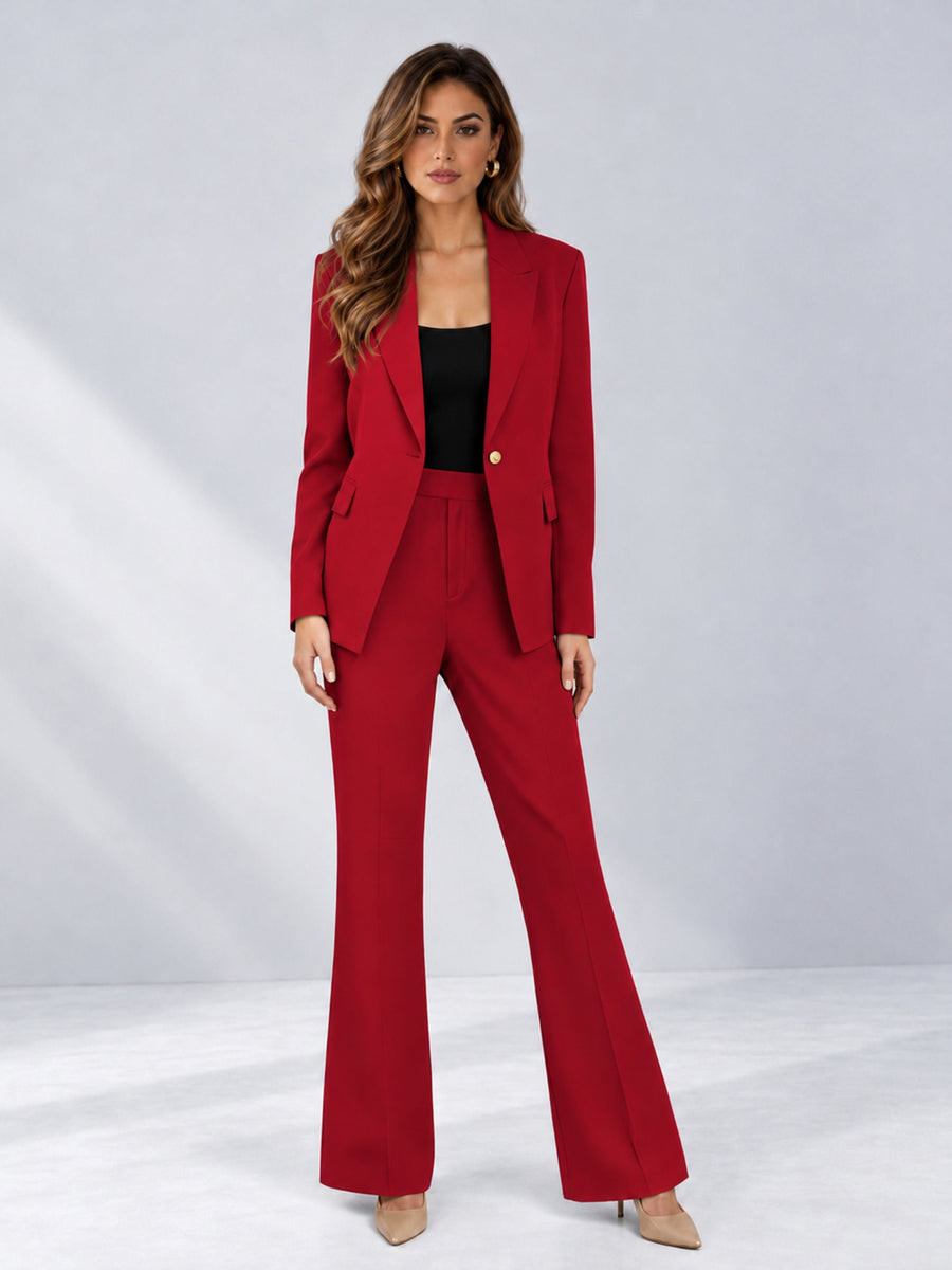 Red 2 Pieces Tailored Fit Notched Lapel One Button Women's Suits 