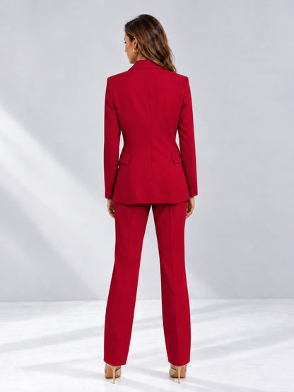 Red 2 Pieces Tailored Fit Notched Lapel One Button Women's Suits 