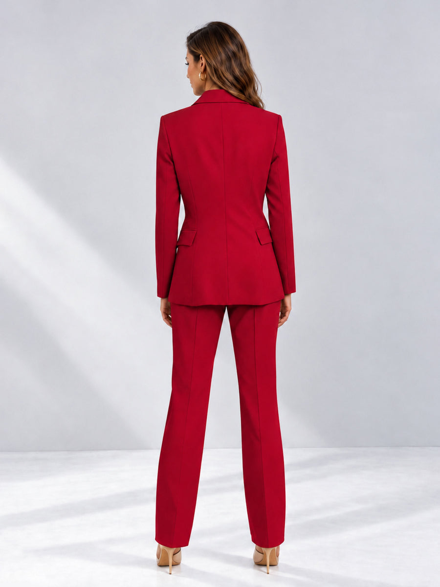 Red 2 Pieces Tailored Fit Notched Lapel One Button Women's Suits 