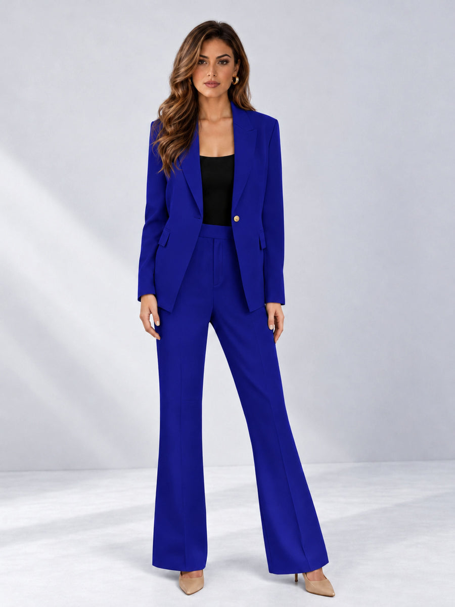 Royal Blue 2 Pieces Tailored Fit Notched Lapel One Button Women's Suits 