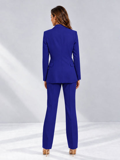 Royal Blue 2 Pieces Tailored Fit Notched Lapel One Button Women's Suits 
