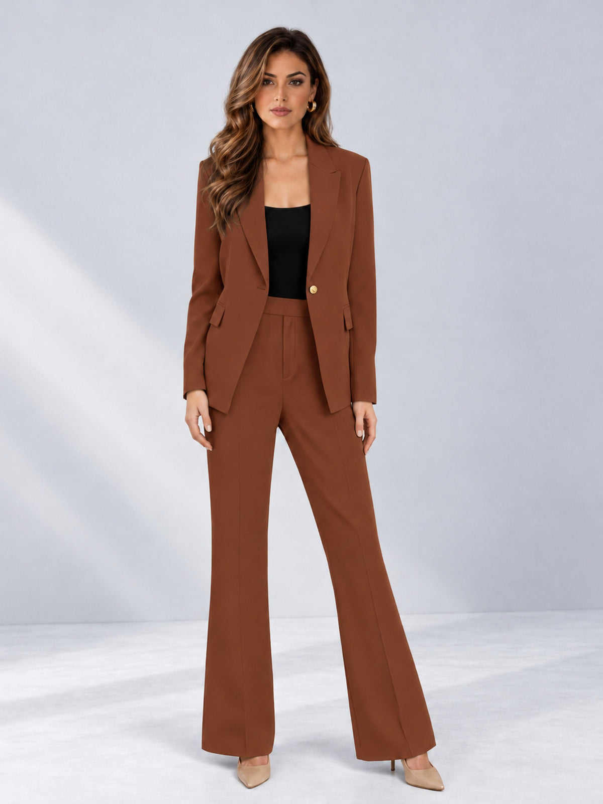 Rust 2 Pieces Tailored Fit Notched Lapel One Button Women's Suits 