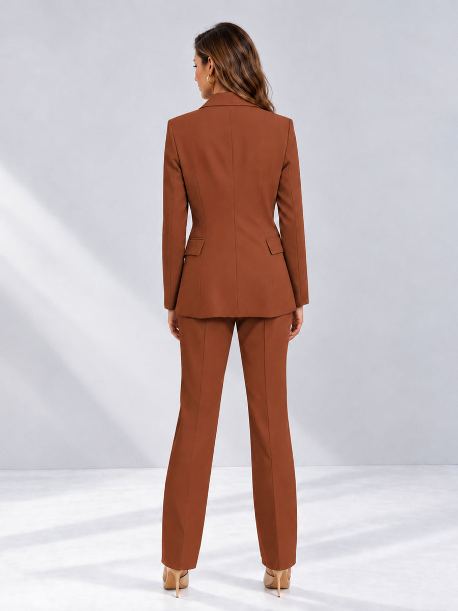 Rust 2 Pieces Tailored Fit Notched Lapel One Button Women's Suits 