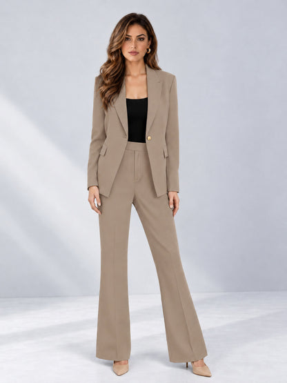 Taupe 2 Pieces Tailored Fit Notched Lapel One Button Women's Suits 