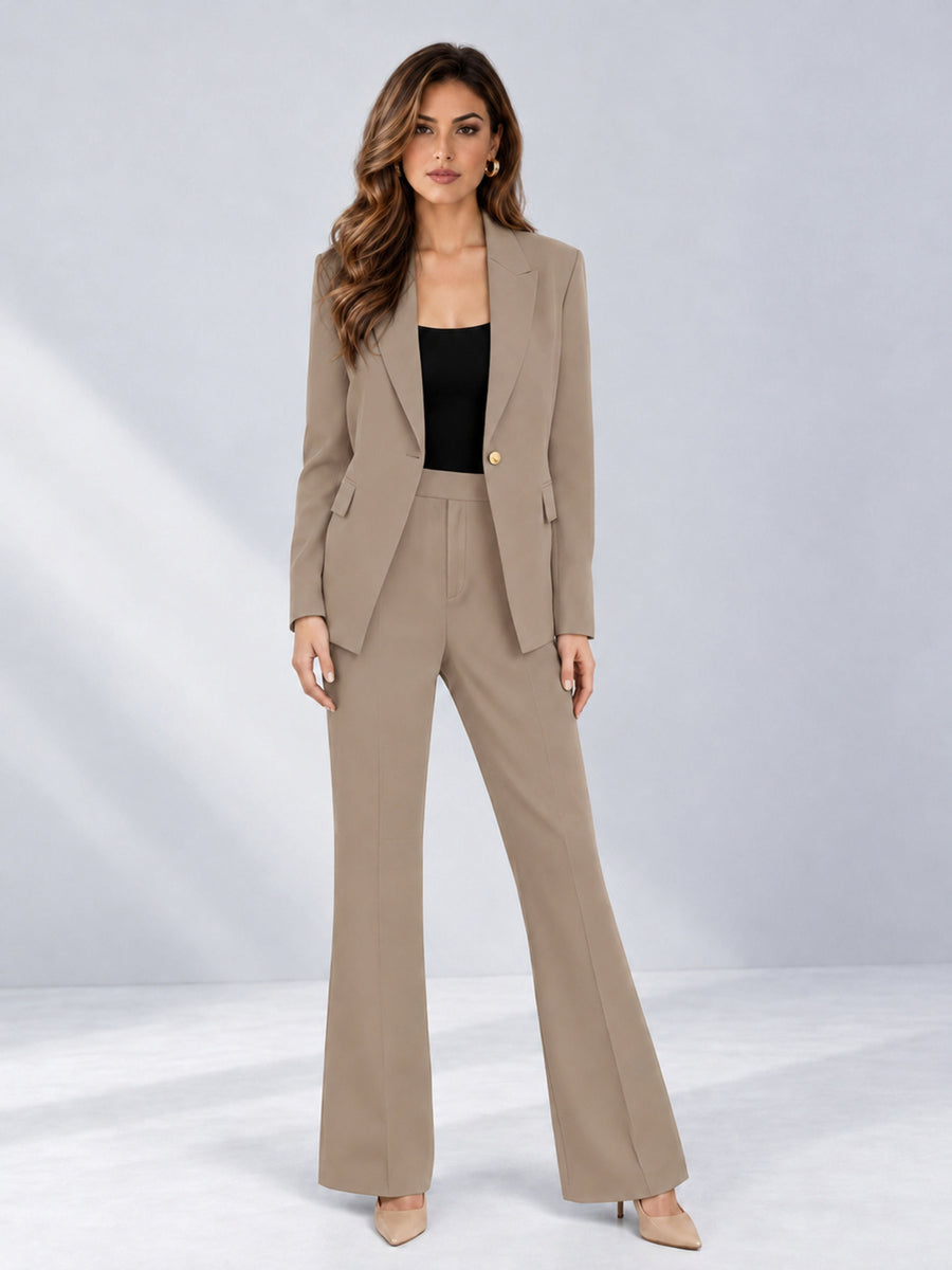 Taupe 2 Pieces Tailored Fit Notched Lapel One Button Women's Suits 