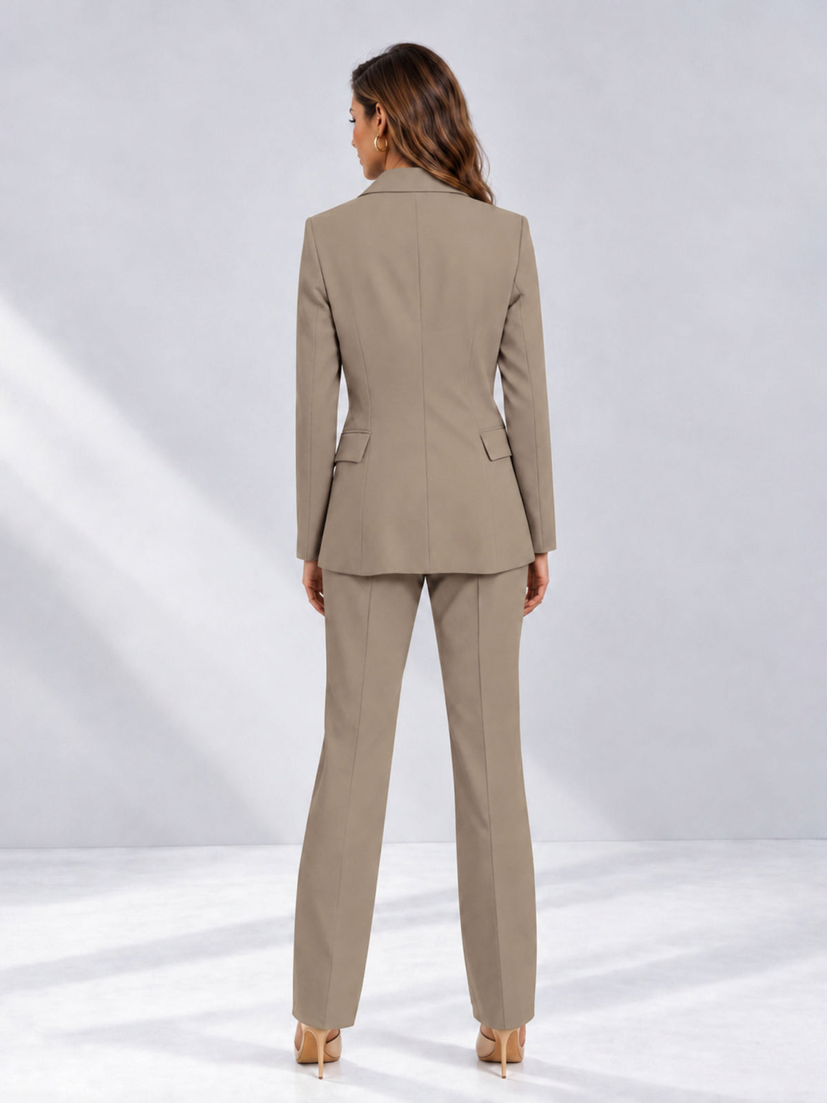 Taupe 2 Pieces Tailored Fit Notched Lapel One Button Women's Suits 