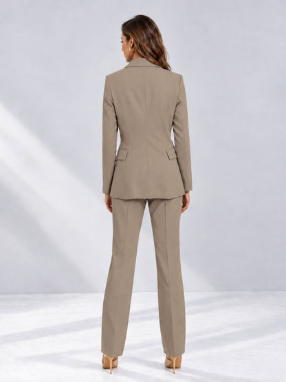 Taupe 2 Pieces Tailored Fit Notched Lapel One Button Women's Suits 