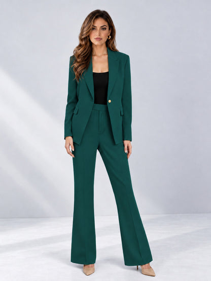Teal 2 Pieces Tailored Fit Notched Lapel One Button Women's Suits 