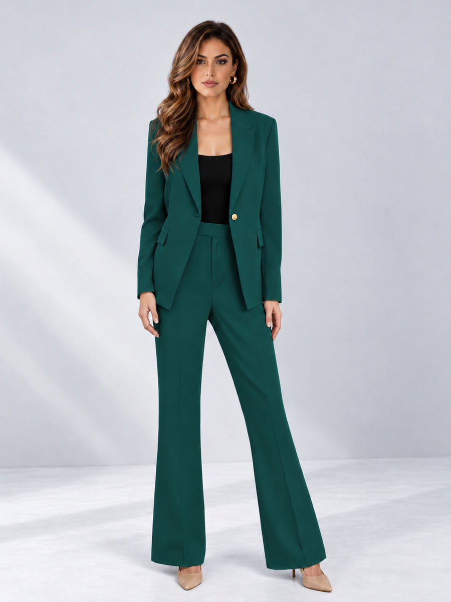 Teal 2 Pieces Tailored Fit Notched Lapel One Button Women's Suits 
