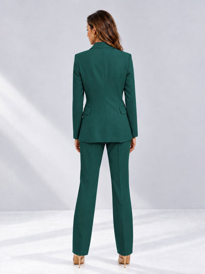 Teal 2 Pieces Tailored Fit Notched Lapel One Button Women's Suits 