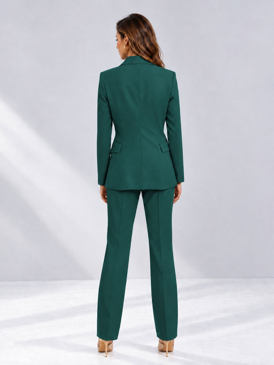 Teal 2 Pieces Tailored Fit Notched Lapel One Button Women's Suits 