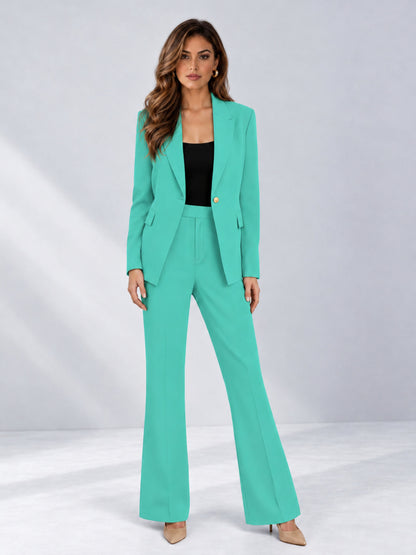 Turquoise 2 Pieces Tailored Fit Notched Lapel One Button Women's Suits 