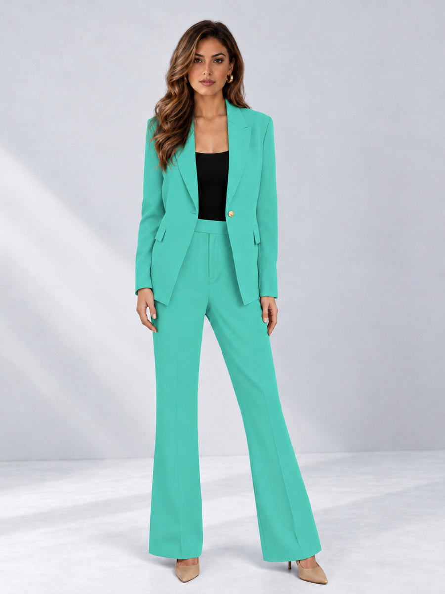 Turquoise 2 Pieces Tailored Fit Notched Lapel One Button Women's Suits 