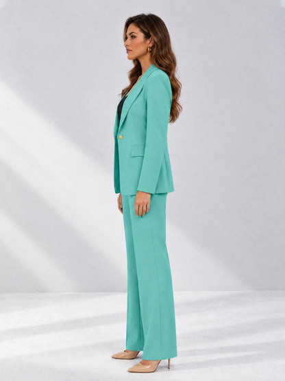 Turquoise 2 Pieces Tailored Fit Notched Lapel One Button Women's Suits 