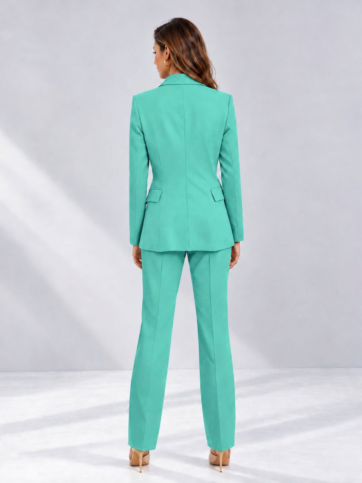 Turquoise 2 Pieces Tailored Fit Notched Lapel One Button Women's Suits 