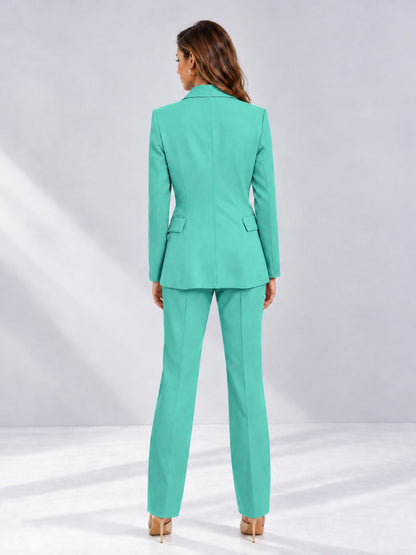 Turquoise 2 Pieces Tailored Fit Notched Lapel One Button Women's Suits 