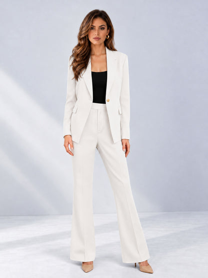 White 2 Pieces Tailored Fit Notched Lapel One Button Women's Suits 