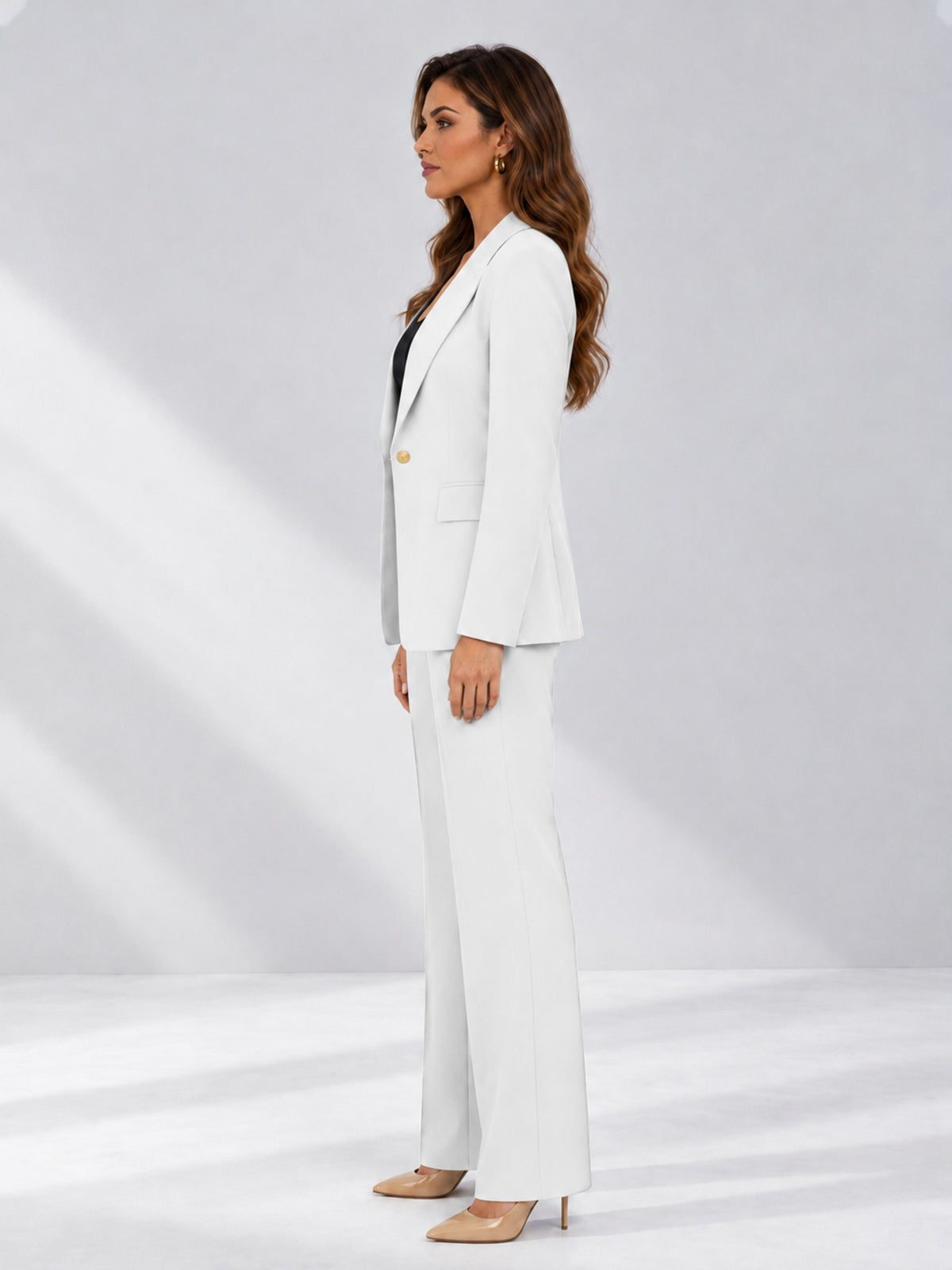White 2 Pieces Tailored Fit Notched Lapel One Button Women's Suits 