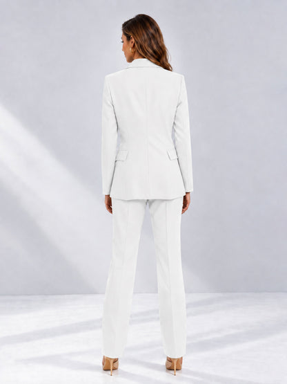 White 2 Pieces Tailored Fit Notched Lapel One Button Women's Suits 