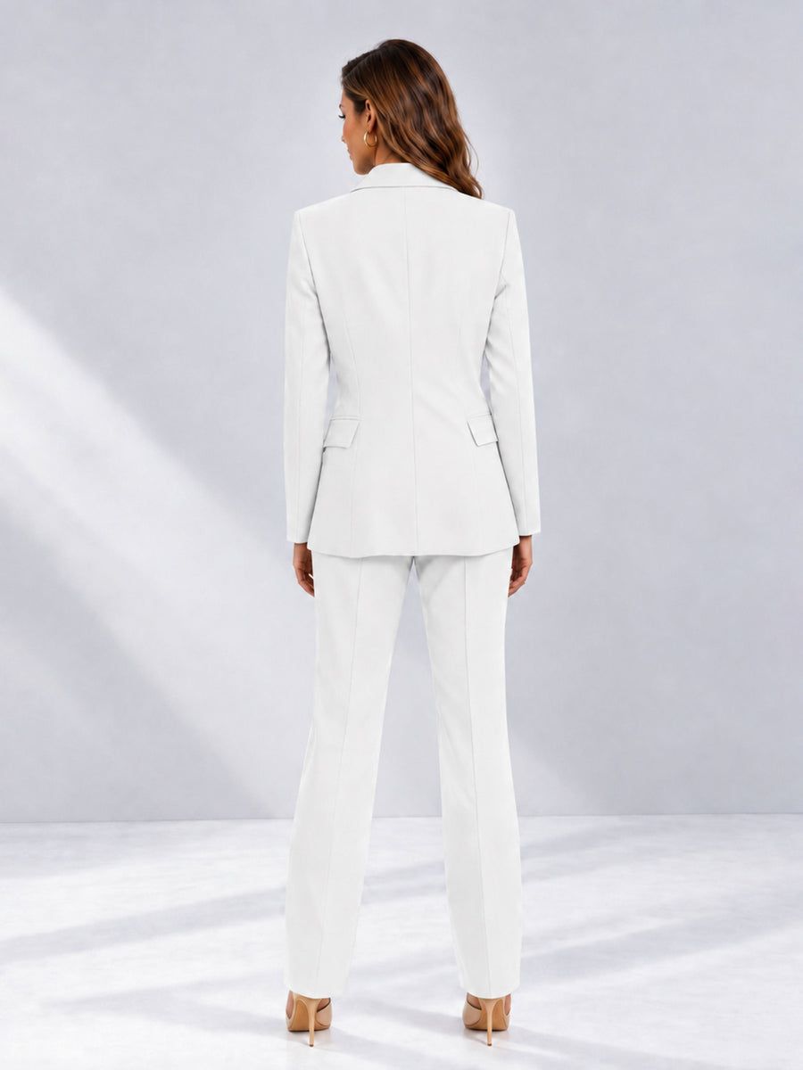 White 2 Pieces Tailored Fit Notched Lapel One Button Women's Suits 