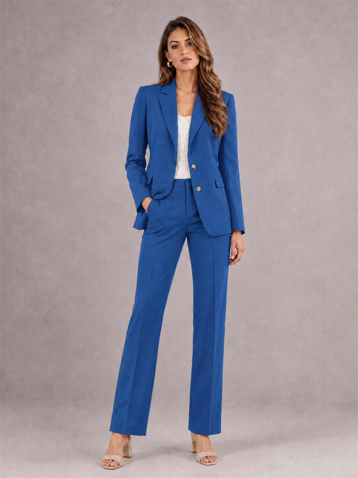 Blue 2 Pieces Tailored Fit Notched Lapel Suits Women's Suits