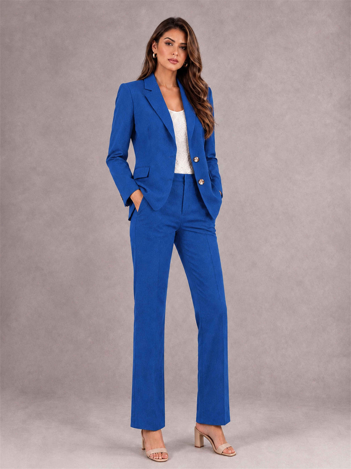 Blue 2 Pieces Tailored Fit Notched Lapel Suits Women's Suits
