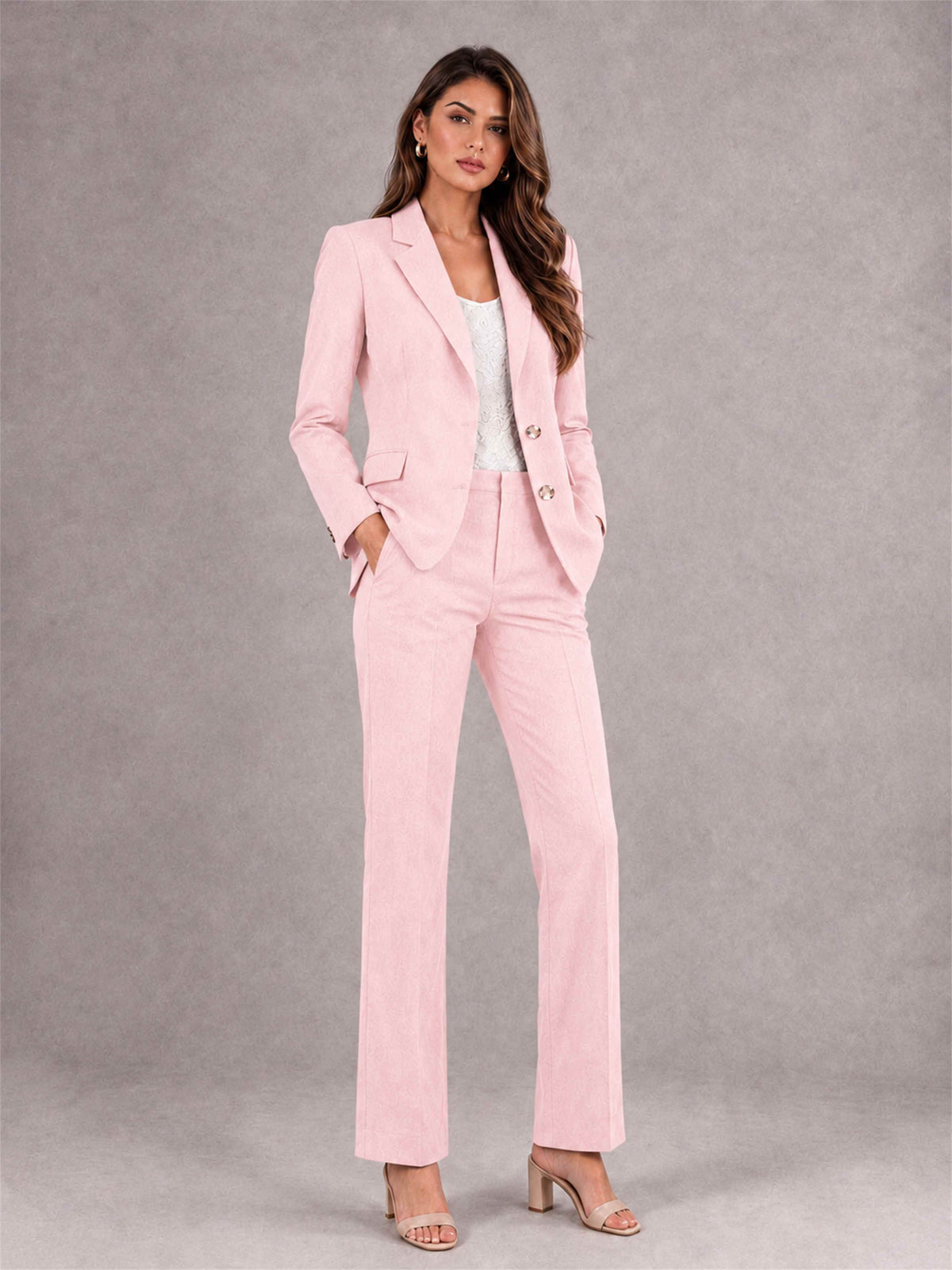 Blush Pink 2 Pieces Tailored Fit Notched Lapel Suits Women's Suits