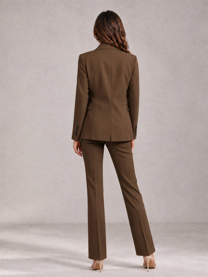 Brown 2 Pieces Tailored Fit Notched Lapel Suits Women's Suits