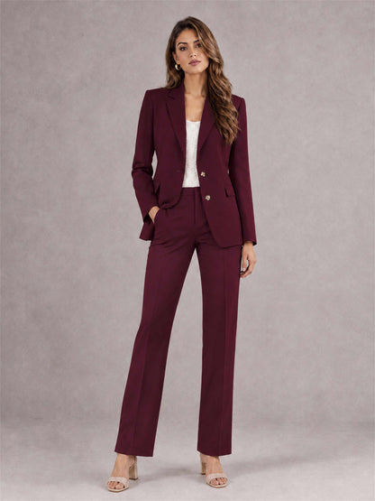 Burgundy 2 Pieces Tailored Fit Notched Lapel Suits Women's Suits