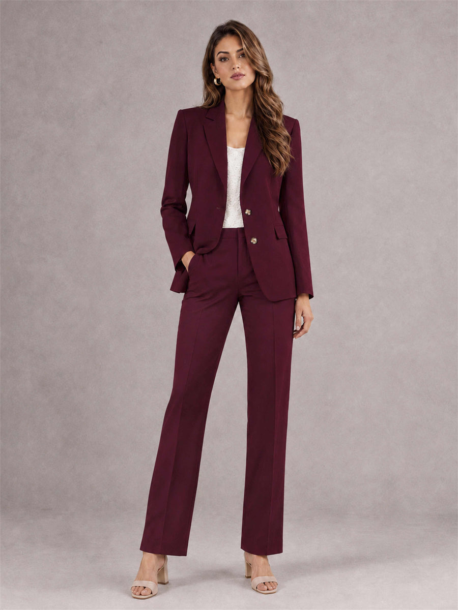 Burgundy 2 Pieces Tailored Fit Notched Lapel Suits Women's Suits