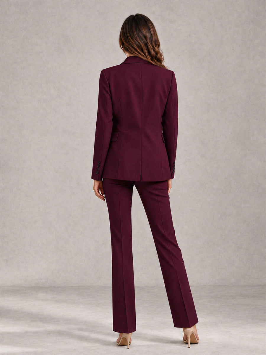 Burgundy 2 Pieces Tailored Fit Notched Lapel Suits Women's Suits