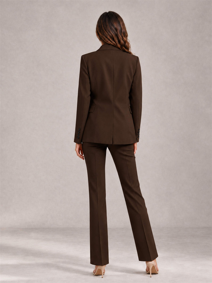 Chocolate 2 Pieces Tailored Fit Notched Lapel Suits Women's Suits